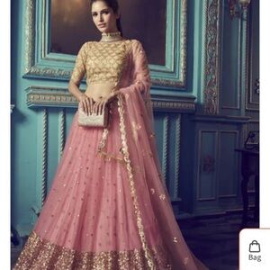 UTSAV Pink and Gold Lehenga with Embellishments Small